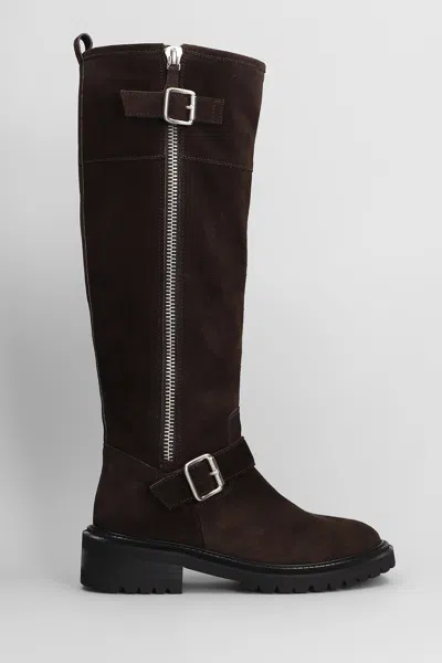 Via Roma 15 Low Heels Boots In Dark Brown Suede