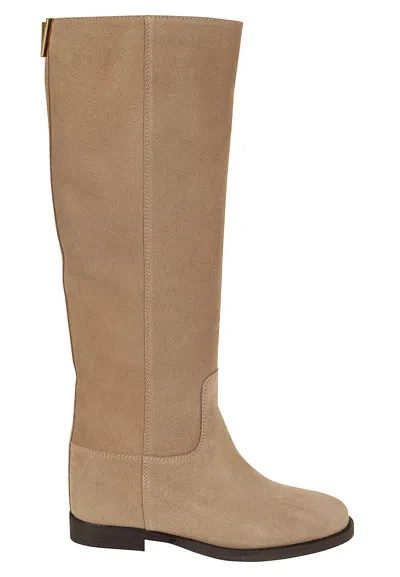 Via Roma 15 Luxury Knee-high Soft Suede Internal Rise Boots In Brown