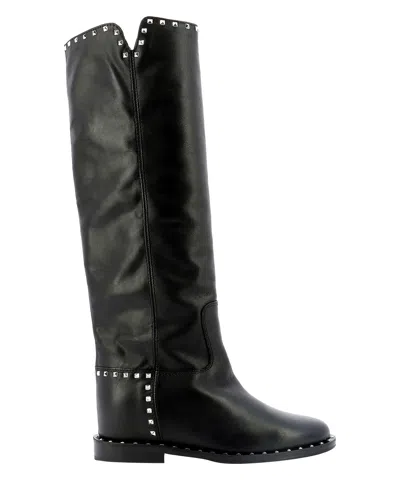 Via Roma 15 Black Riveted Knee-length Boots