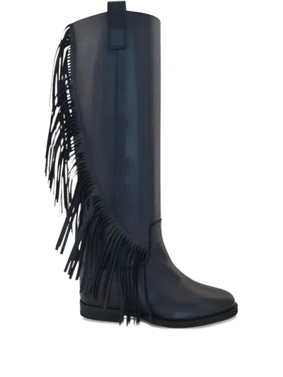 Via Roma 15 Malibu Fringed Leather Boots In Animal Print