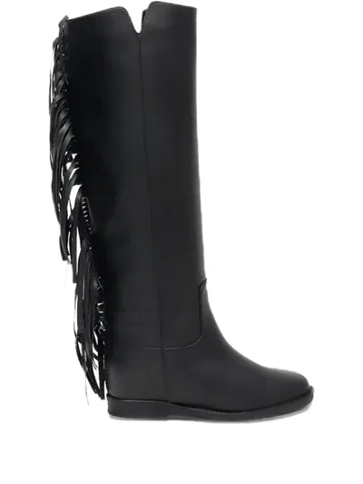 Via Roma 15 Malibu Fringed Leather Boots In Black