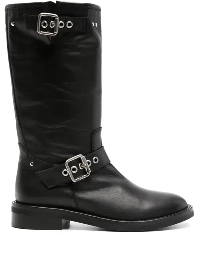 Via Roma 15 Buckle-detailed Round-toe Boots In Multi