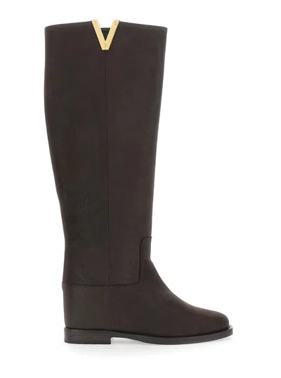 Via Roma 15 Metallic V Detail Suede Boot In Brown