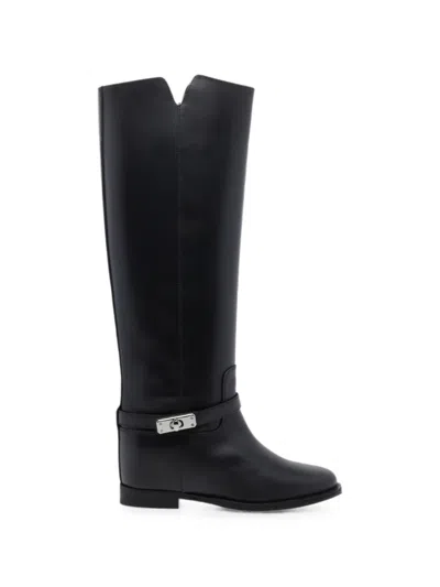 Via Roma 15 Padlock Leather Boots In Black
