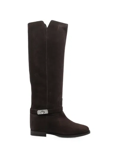 Via Roma 15 Padlock Suede Boots In Brown