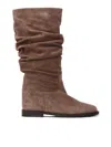 Via Roma 15 Suede Mid-calf Boots In Gray