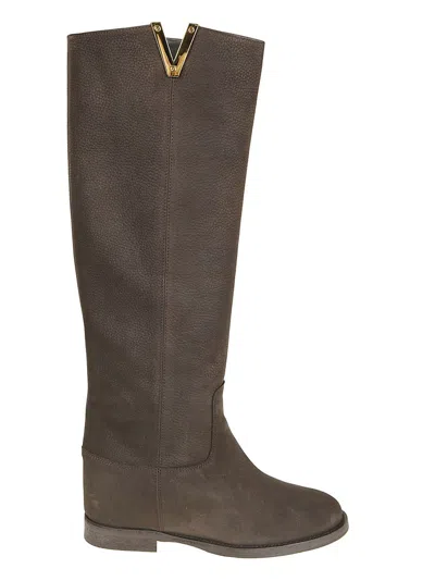 VIA ROMA 15 RICH BROWN LEATHER ANKLE BOOTS WITH GOLD-TONE ACCENT