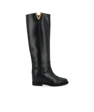 Via Roma 15 Round-head Boots In Black