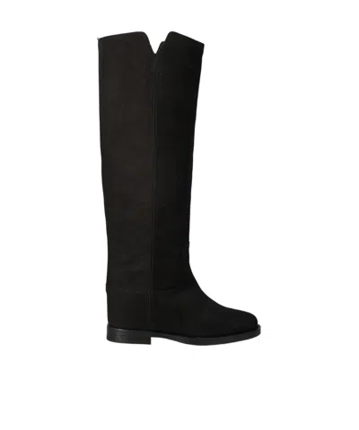Via Roma 15 Round-toe Boots In Black