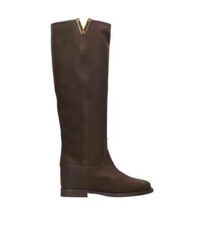 Via Roma 15 Round-toe Ankle Boots In Brown