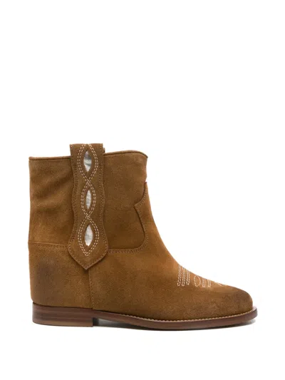 Via Roma 15 Round-toe Stitched Boots In Brown