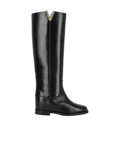 Via Roma 15 Round-toe Tall Boots In Black