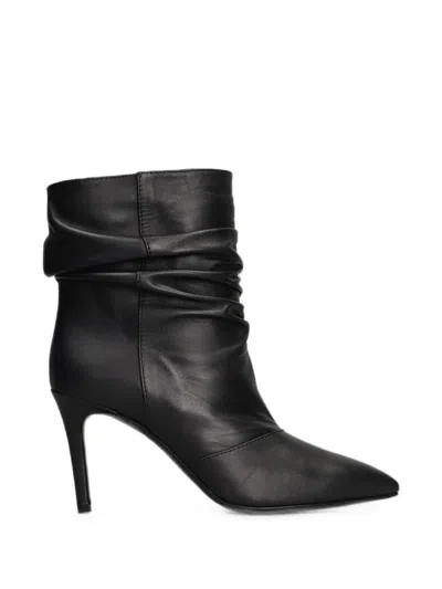 Via Roma 15 Ruched Pointed-toe Ankle Boots In Black