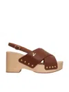 Via Roma 15 Wooden Heeled Sandals In Brown