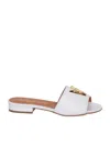 Via Roma 15 White Leather Slippers In White