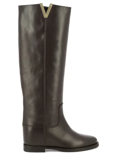 Via Roma 15 Leather Boots In Brown