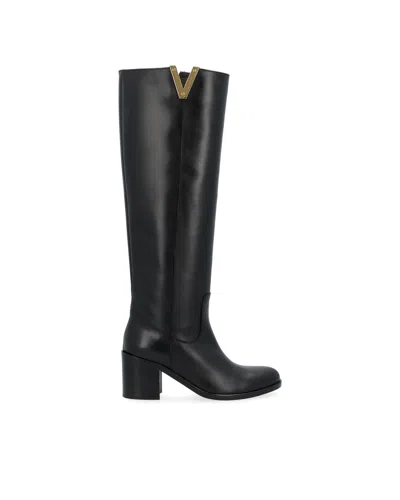 Via Roma 15 Santa Monica Tall Boots With Gold Detail In Black