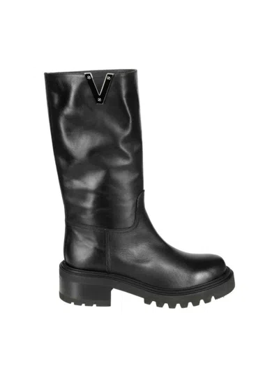 Via Roma 15 Sleek Mid-calf Boots With Silver Logo Detailing In Multi