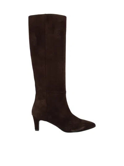 Via Roma 15 Pointed-toe Suede Boots In Brown