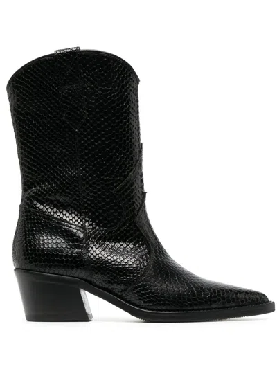 Via Roma 15 Snake-embossed Leather Boots In Black