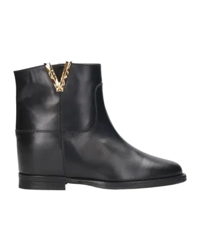 Via Roma 15 Split Detail Short Boots In Black