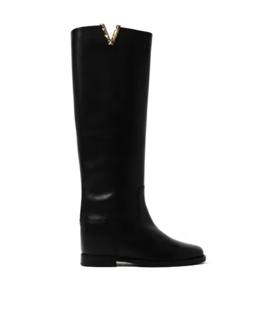 Via Roma 15 Stitched Detail Boots In Black