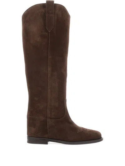 Via Roma 15 Stitched Suede Boots In Brown
