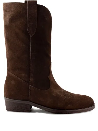 Via Roma 15 Stitched Suede-leather Boots In Brown