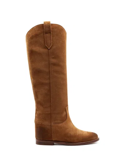 Via Roma 15 Stitching Knee-high Boots In Brown