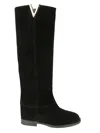 Via Roma 15 Tall Black Leather Ankle Boots With Metallic Accent In Black
