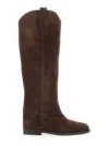 Via Roma 15 Tall Brown Suede Boots With Subtle Stitching In Black
