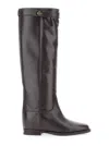 Via Roma 15 Brown Tall Boots With Decorative Buckle In Gray