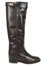 Via Roma 15 Tall Leather Boots With Decorative Strap In Black