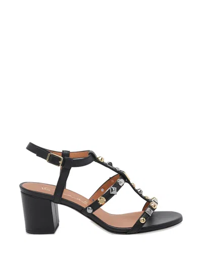 Via Roma 15 Studded Buckle Sandals In Black