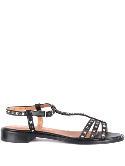 Via Roma 15 Studded Leather Sandals In Black