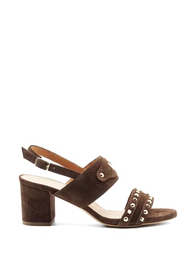 Via Roma 15 Studded Suede Sandals In Brown