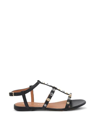 Via Roma 15 Stud-embellished Buckled Sandals In Black