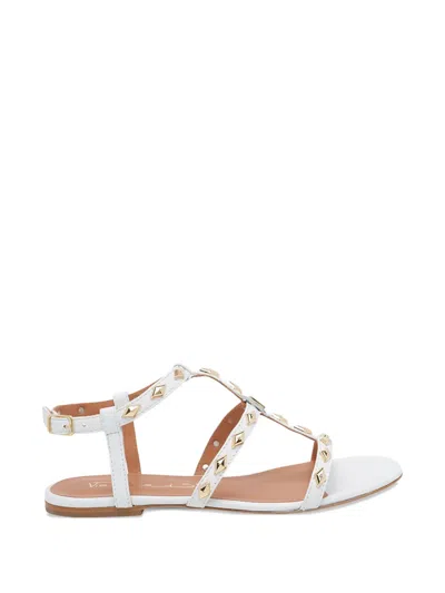 Via Roma 15 Stud-embellished Buckled Sandals In White