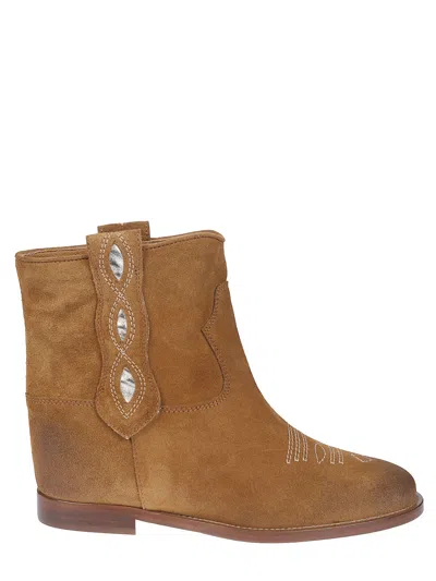 Via Roma 15 Suede Ankle Boots With Western Stitching In Brown