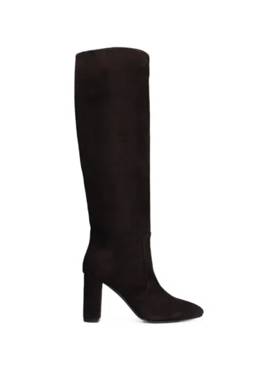 Via Roma 15 Suede Block-heel Boots In Brown