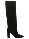 Via Roma 15 Black Suede Ankle Boots With Refined Block Heel In Black