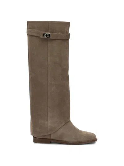 Via Roma 15 Beige Suede Leather Boots In Brown