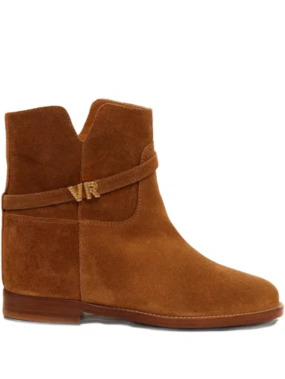 Via Roma 15 Suede Buckle-strap Boots In Brown