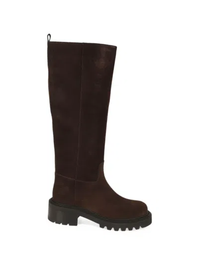 Via Roma 15 Dark Brown Suede Lug Sole Knee-high Boots