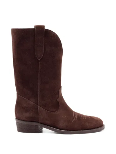 Via Roma 15 Suede Cowboy Boots In Brown