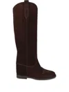 Via Roma 15 Tall Suede Boots With Internal Wedge In Brown