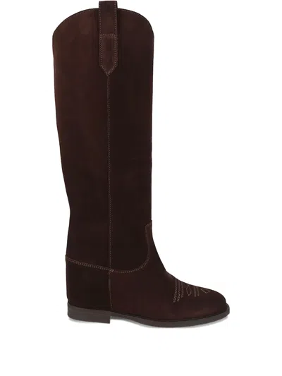 Via Roma 15 Suede Embroidered Boots In Brown