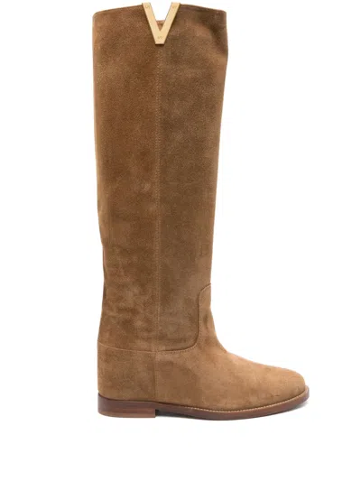 Via Roma 15 Suede Knee-high Boots In Brown