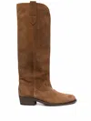 Via Roma 15 Suede Leather Tall Boots With Western-inspired Detailing In Brown