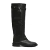 Via Roma 15 Tall Black Leather Boots With Gold Accent And Rubber Sole In Black